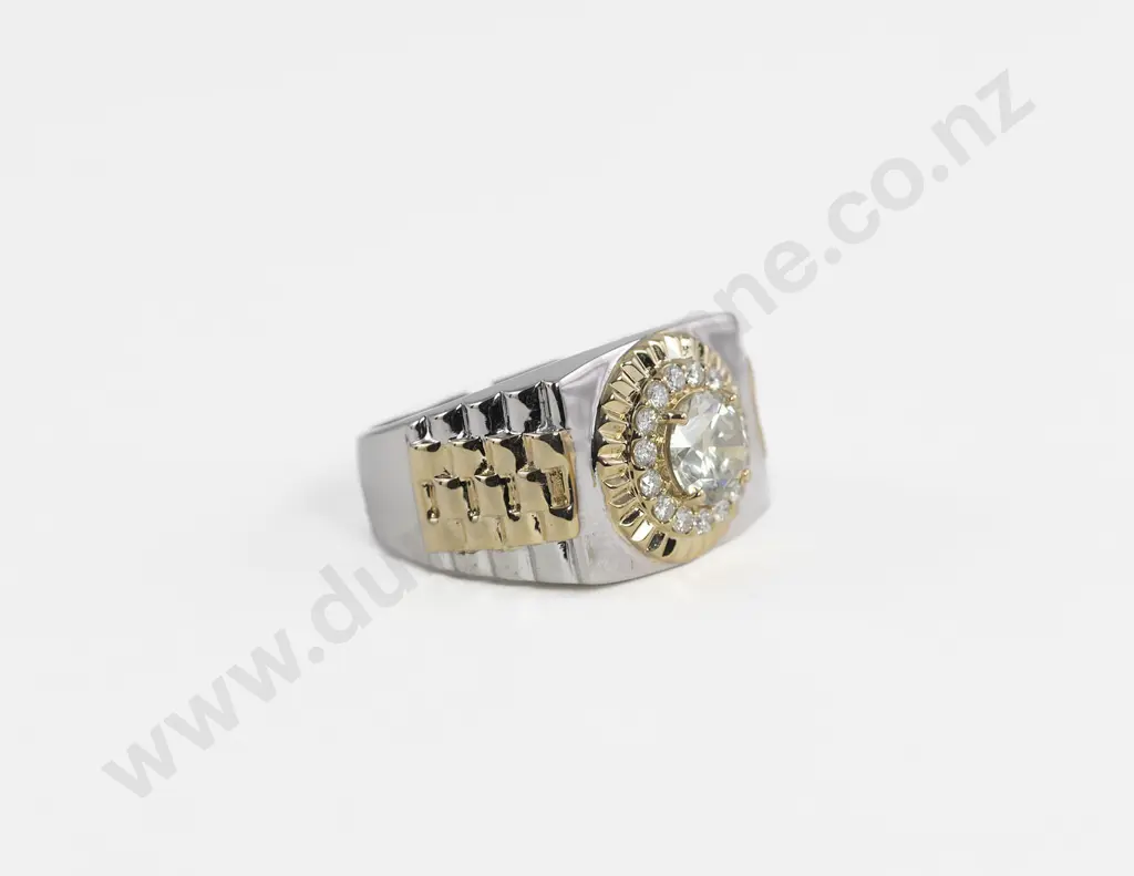 14ct Yellow and White Solitaire Diamond Gents Dress Ring Image 1++