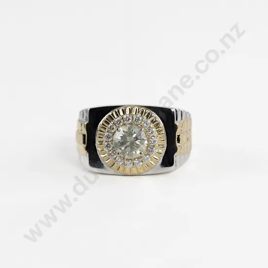 14ct Yellow and White Solitaire Diamond Gents Dress Ring