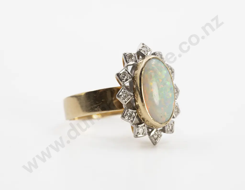 18ct 13stone Opal and Diamond Cluster Ring Image 1++