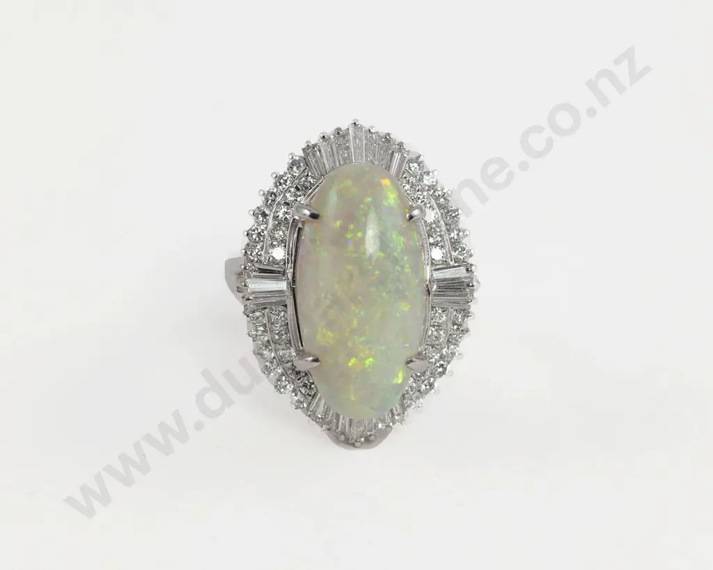 All Platinum 65stone White Fire Opal and Diamond Cluster Ring Image 1++