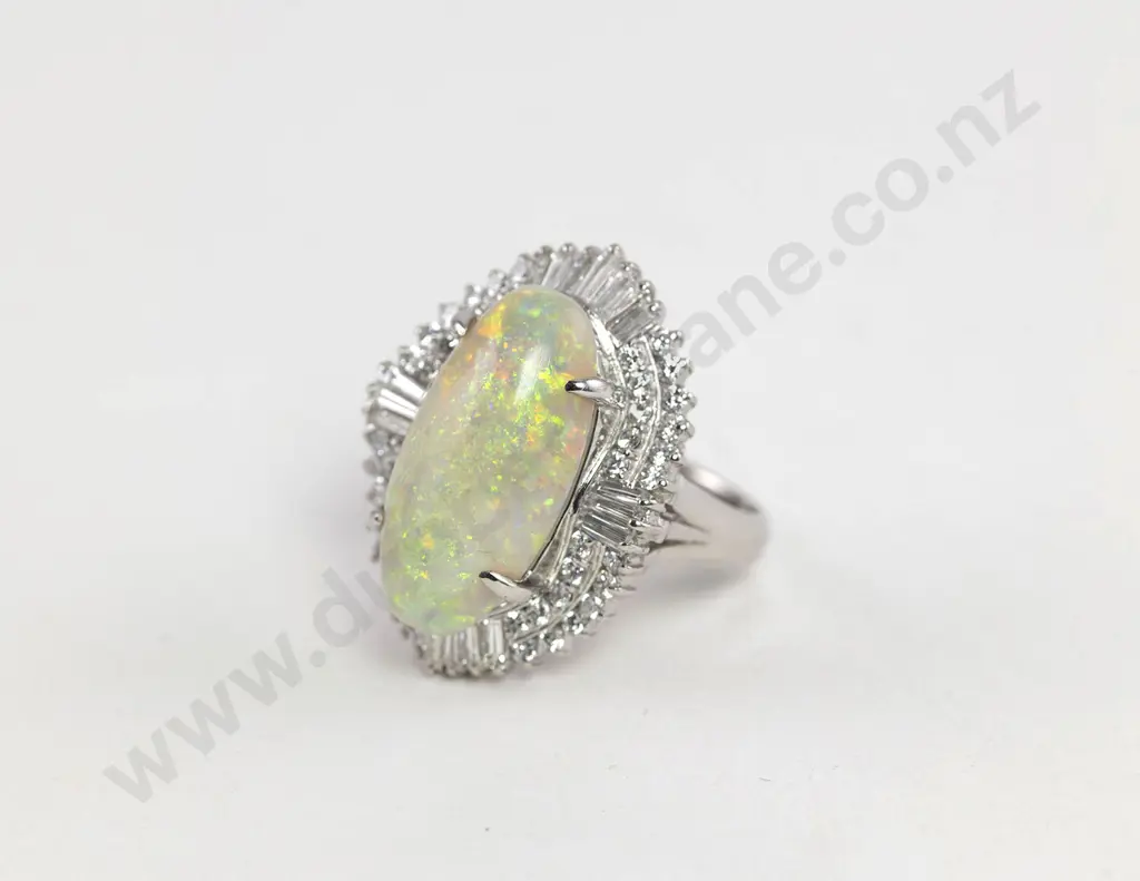 All Platinum 65stone White Fire Opal and Diamond Cluster Ring Image 1++