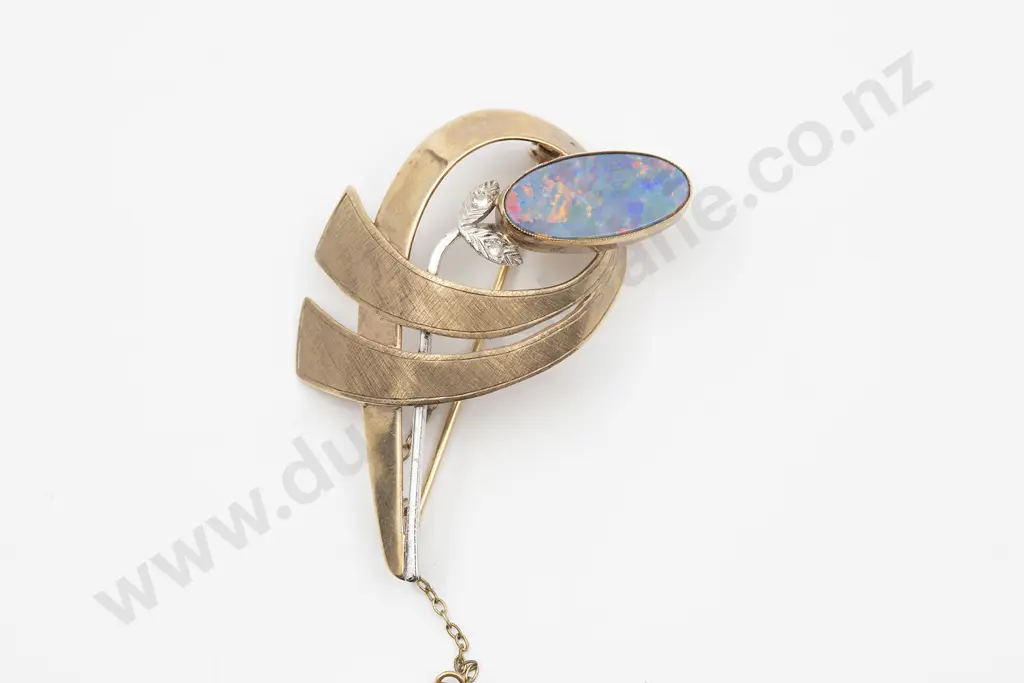 9ct Single Black Opal Doublet Spray Brooch Image 1++