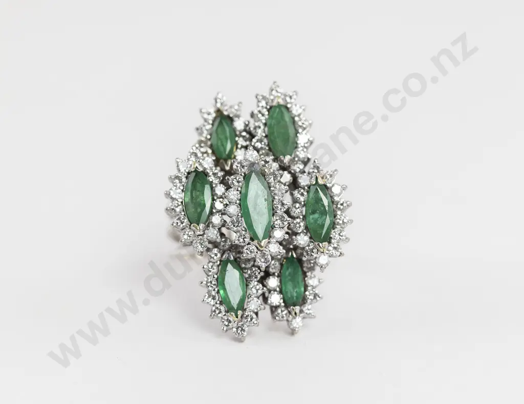 18ct White Gold 103stone Emerald and Diamond Fancy Cluster Dress Ring Image 1++