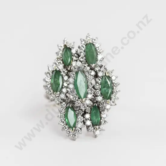 18ct White Gold 103stone Emerald and Diamond Fancy Cluster Dress Ring