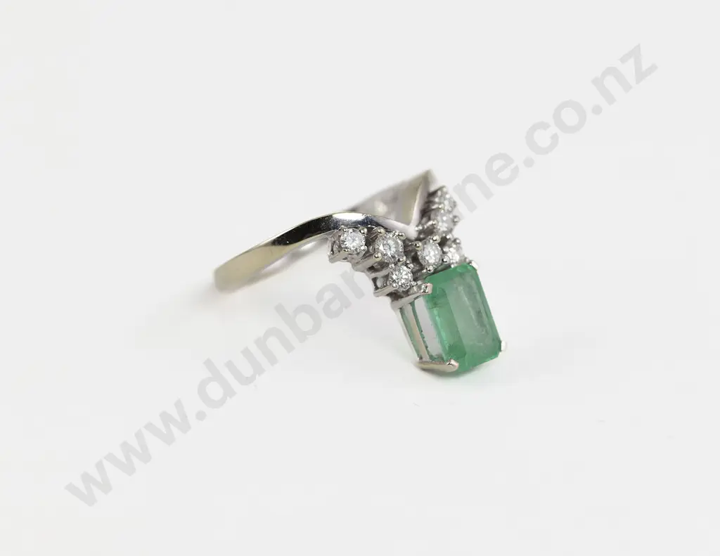 14ct White Gold Eight Stone Emerald and Diamond Dress Ring Image 1++