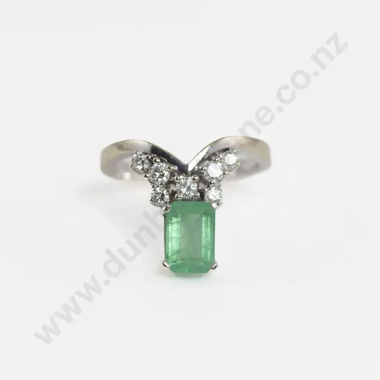 14ct White Gold Eight Stone Emerald and Diamond Dress Ring