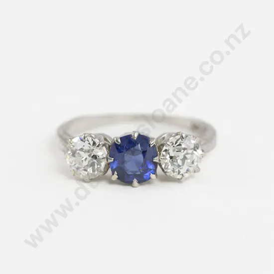 All Platinum Three Stone Sapphire & Diamond Bridge Ring