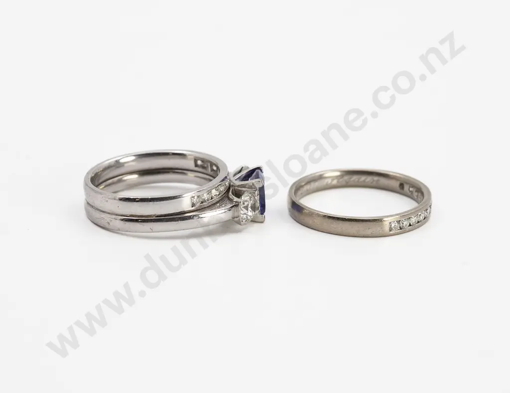 18ct White Gold Three Stone Tanzanite and Diamond Bridge Ring Image 1++