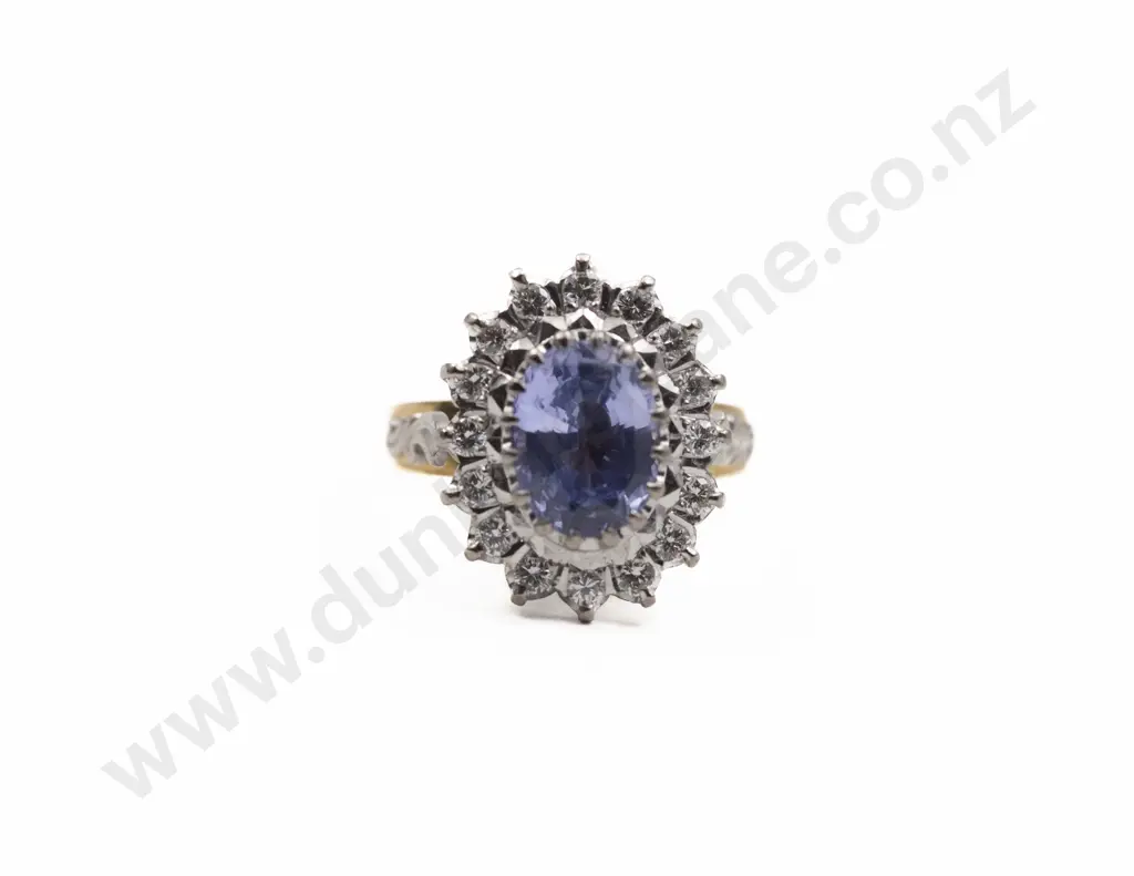 18ct Yellow and White Gold 17stone Sapphire & Diamond Cluster Ring Image 1++