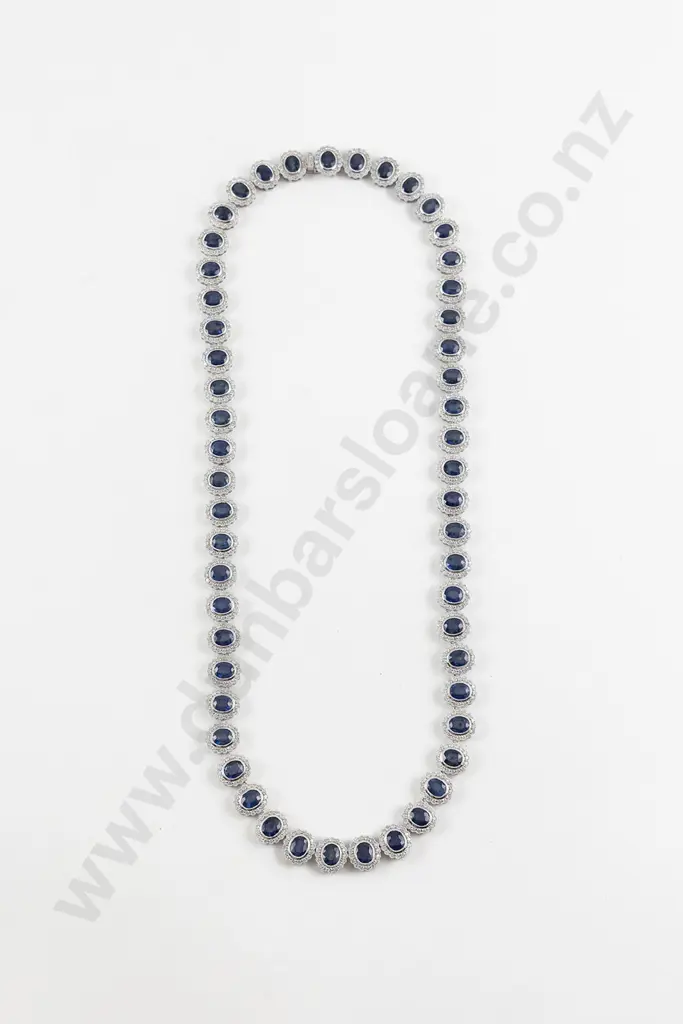 14K White Gold Blue Ceylon Sapphire and Diamond Cluster Necklace Image 1++