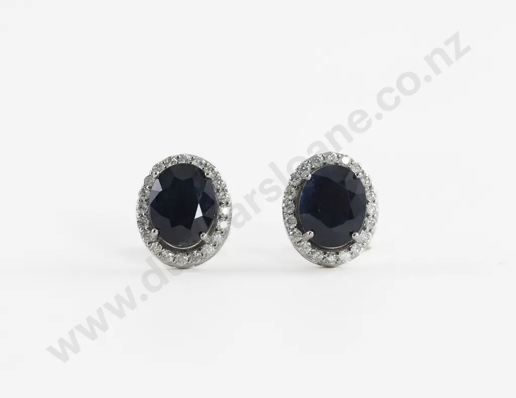 14ct White Gold Blue Sapphire and Diamond Cluster Stud Earrings Image 1++
