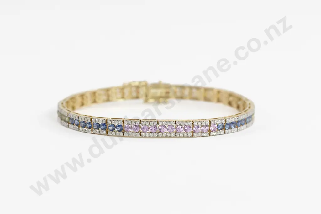 14ct Multi-Coloured Sapphire and Diamond Tennis Type Bracelet Image 1++