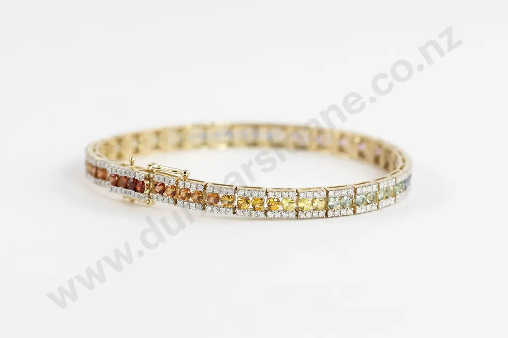 14ct Multi-Coloured Sapphire and Diamond Tennis Type Bracelet Image 1++