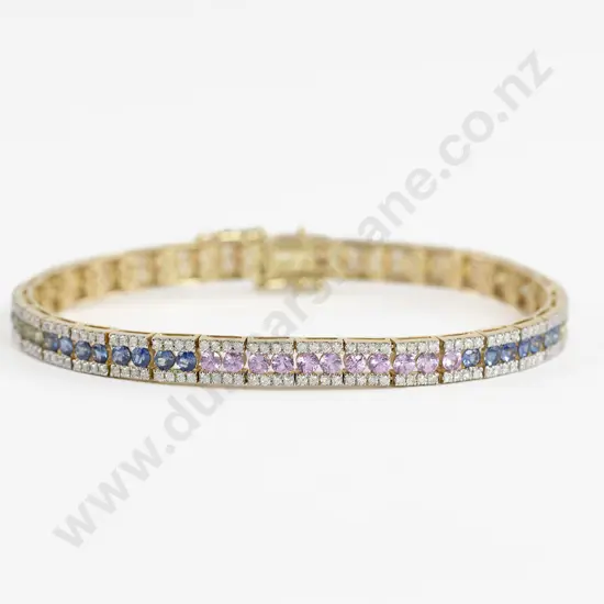 14ct Multi-Coloured Sapphire and Diamond Tennis Type Bracelet
