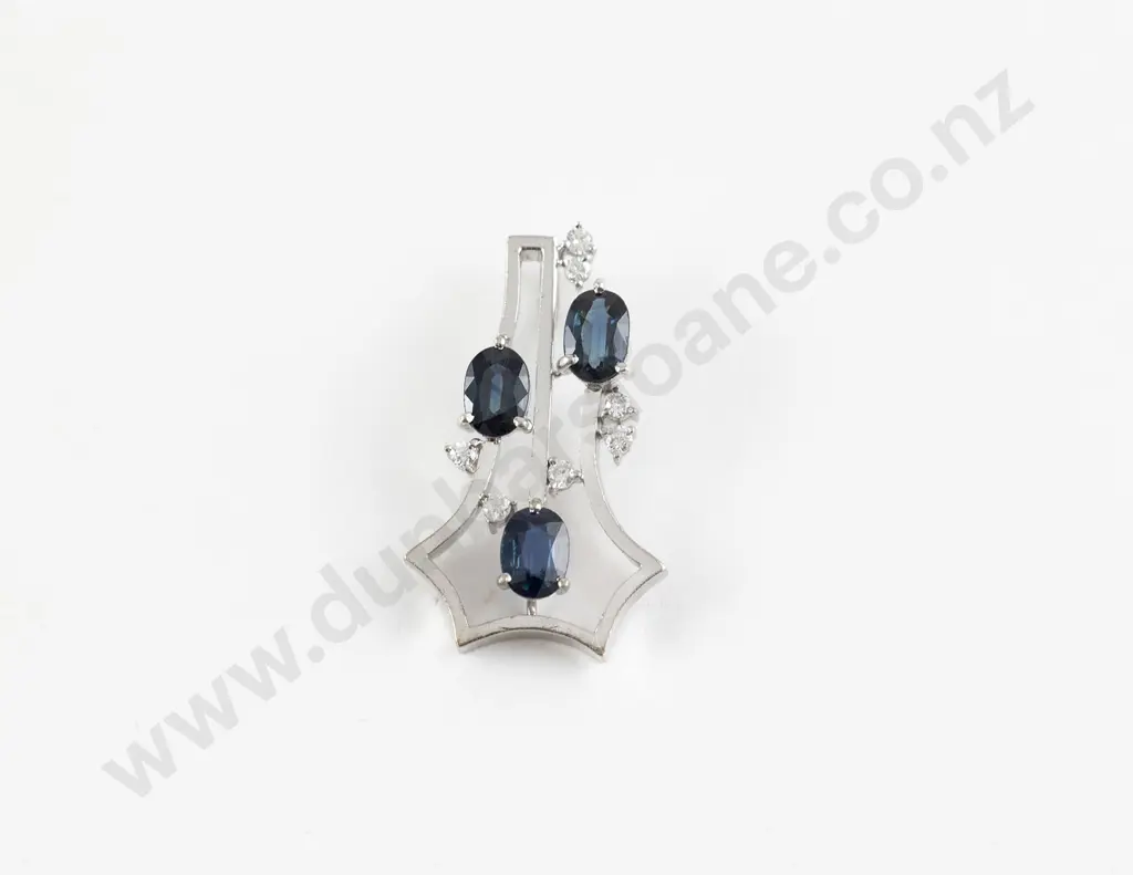 14ct White Gold Ten Stone Sapphire and Diamond Pendant Image 1++