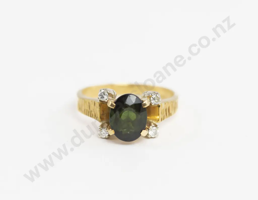 18ct Five Stone Green Sapphire and Diamond Dress Ring Image 1++