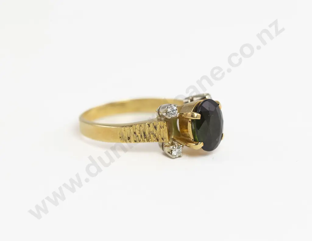 18ct Five Stone Green Sapphire and Diamond Dress Ring Image 1++