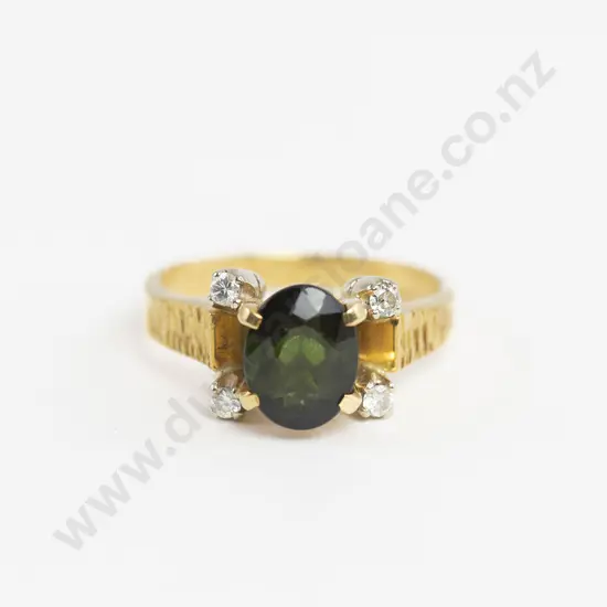 18ct Five Stone Green Sapphire and Diamond Dress Ring