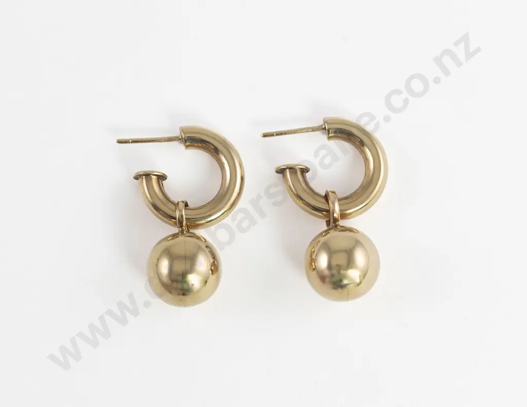 Pair 9ct Hoop Earrings with Detachable Ball Pendants Image 1++