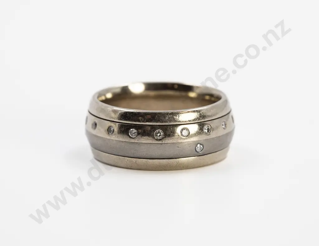 9ct White Gold and Titanium Diamond Wide Band Ring Image 1++