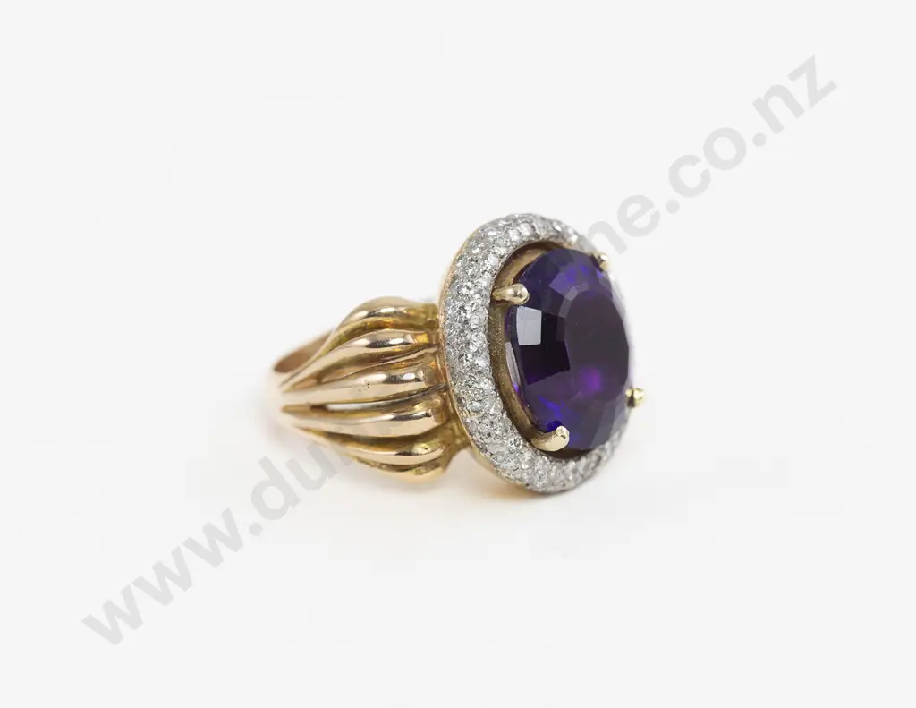 18ct Single Amethyst and Diamond Cluster Dress Ring Image 1++