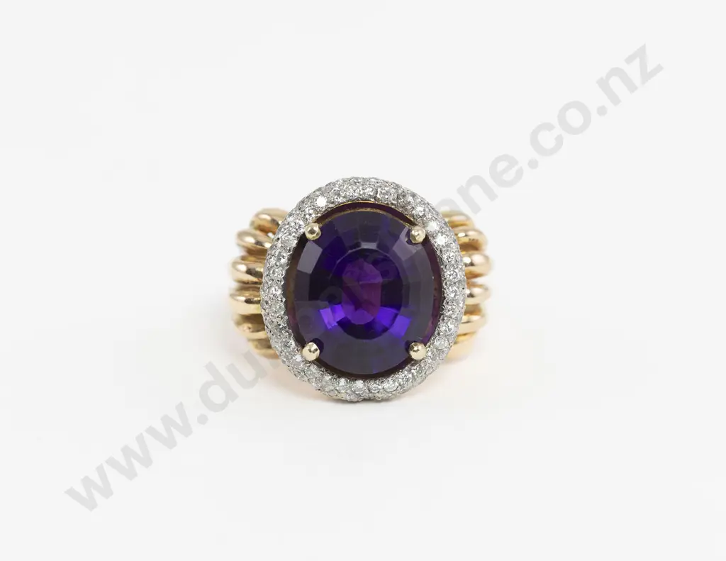 18ct Single Amethyst and Diamond Cluster Dress Ring Image 1++