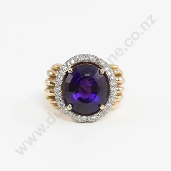 18ct Single Amethyst and Diamond Cluster Dress Ring