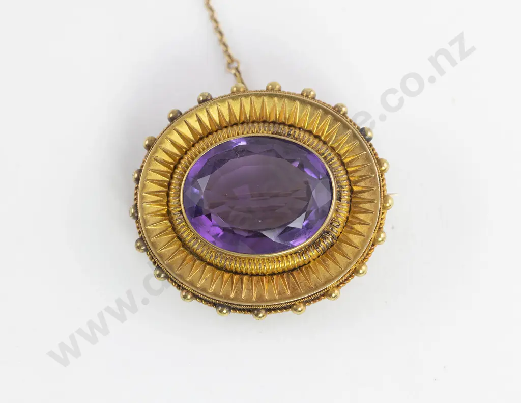 Victorian 9ct Single Amethyst Target Brooch Image 1++