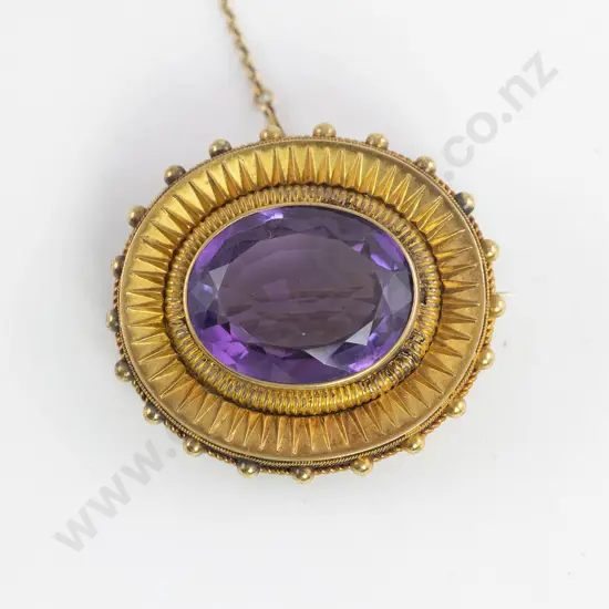 Victorian 9ct Single Amethyst Target Brooch