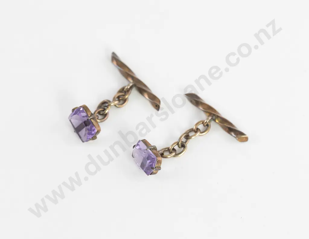 Pair 9ct and Single Amethyst Cuff-Links Image 1++
