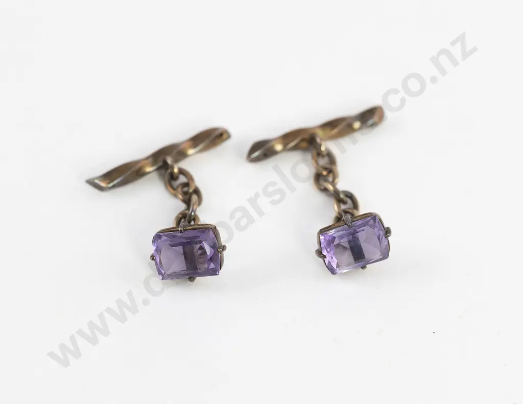 Pair 9ct and Single Amethyst Cuff-Links Image 1++
