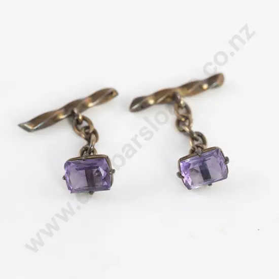 Pair 9ct and Single Amethyst Cuff-Links
