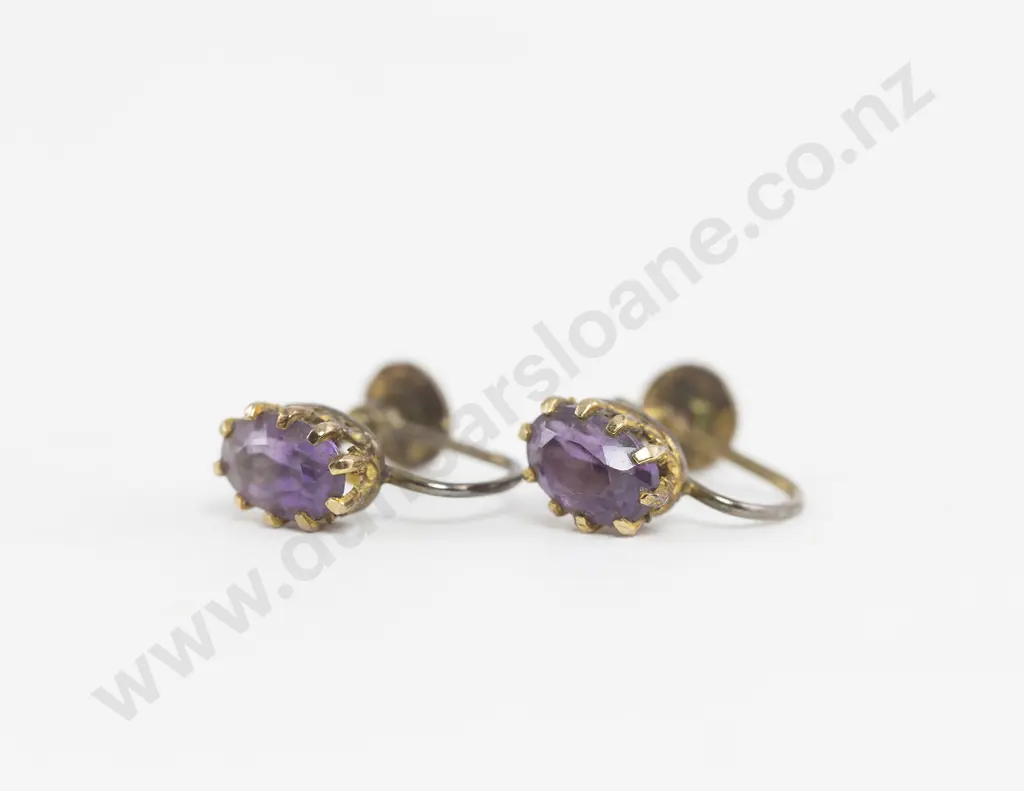 Pair Single Amethyst Stud Earrings Image 1++