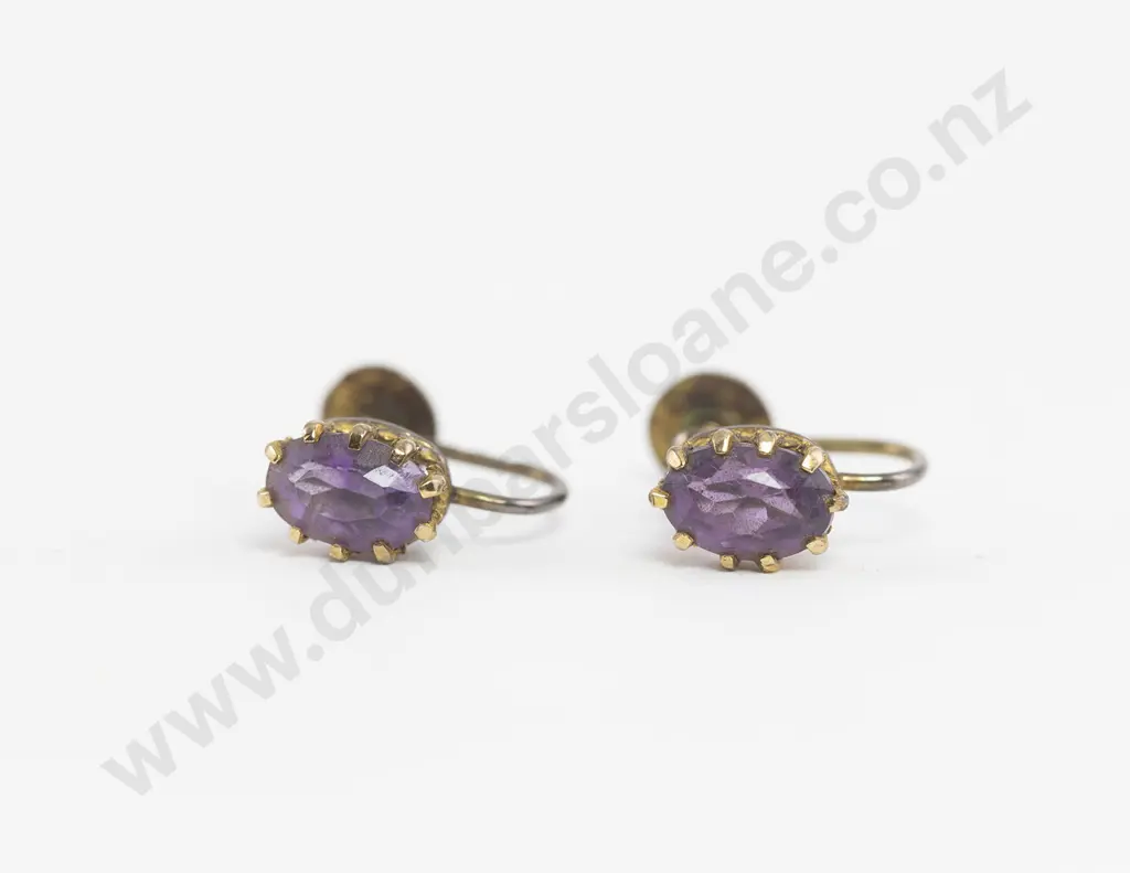 Pair Single Amethyst Stud Earrings Image 1++