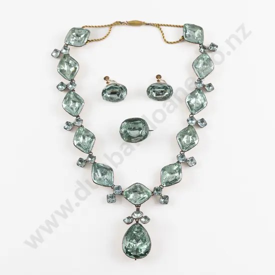 Georgian Gold Plated Aquamarine Crystal Demi-Parure