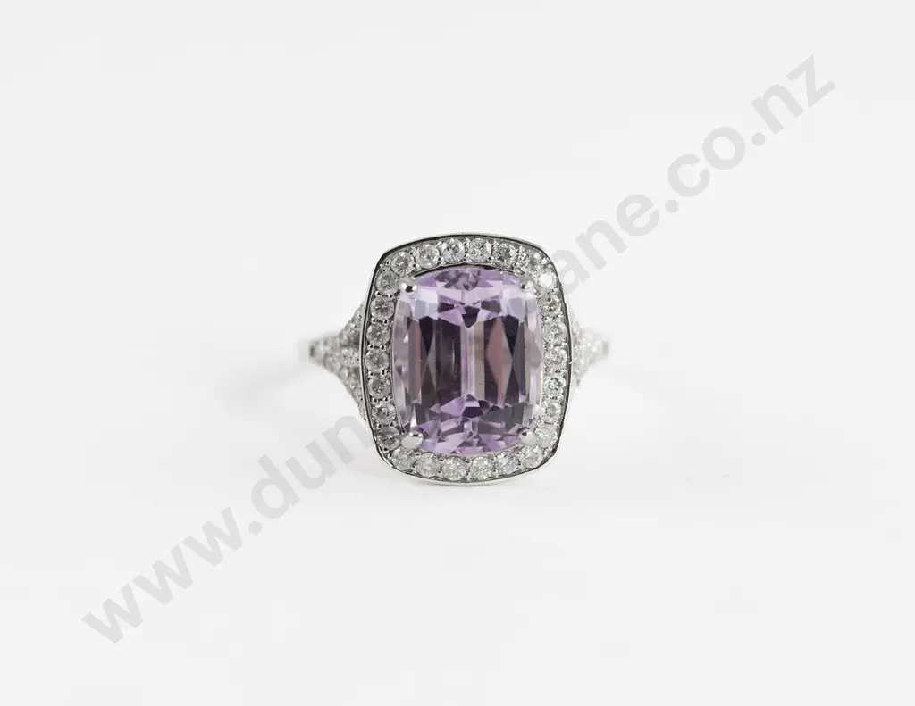 14ct White Gold Kunzite and Diamond Cluster Ring Image 1++