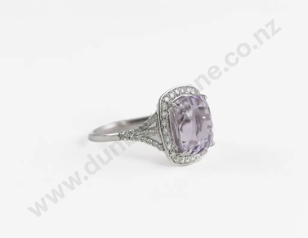 14ct White Gold Kunzite and Diamond Cluster Ring Image 1++