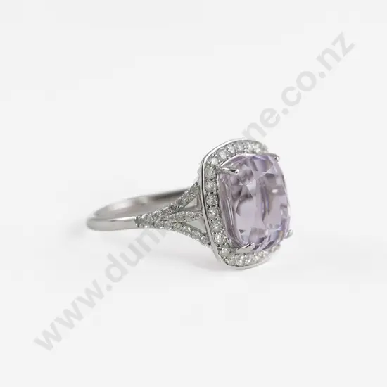 14ct White Gold Kunzite and Diamond Cluster Ring