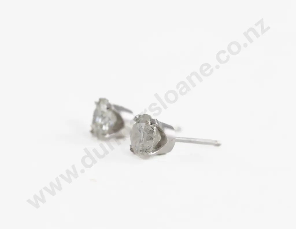 Pair 14ct White Gold Solitaire Diamond Stud Earrings Image 1++
