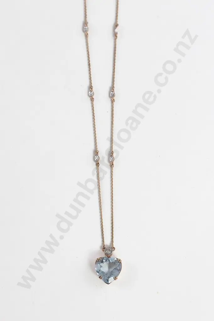 14ct Aquamarine and Diamond Heart Shaped Pendant Necklace Image 1++