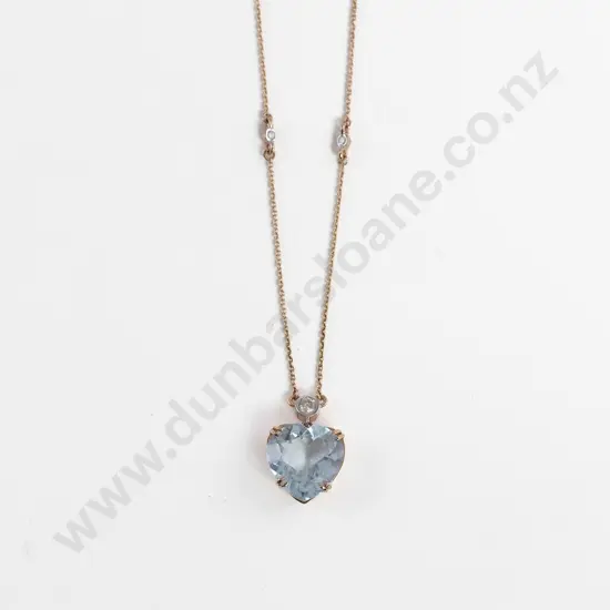 14ct Aquamarine and Diamond Heart Shaped Pendant Necklace