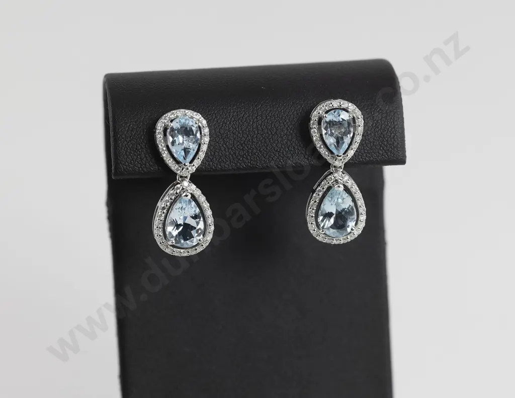 14ct White Gold Aquamarine and Diamond Pendant Drop Earrings Image 1++