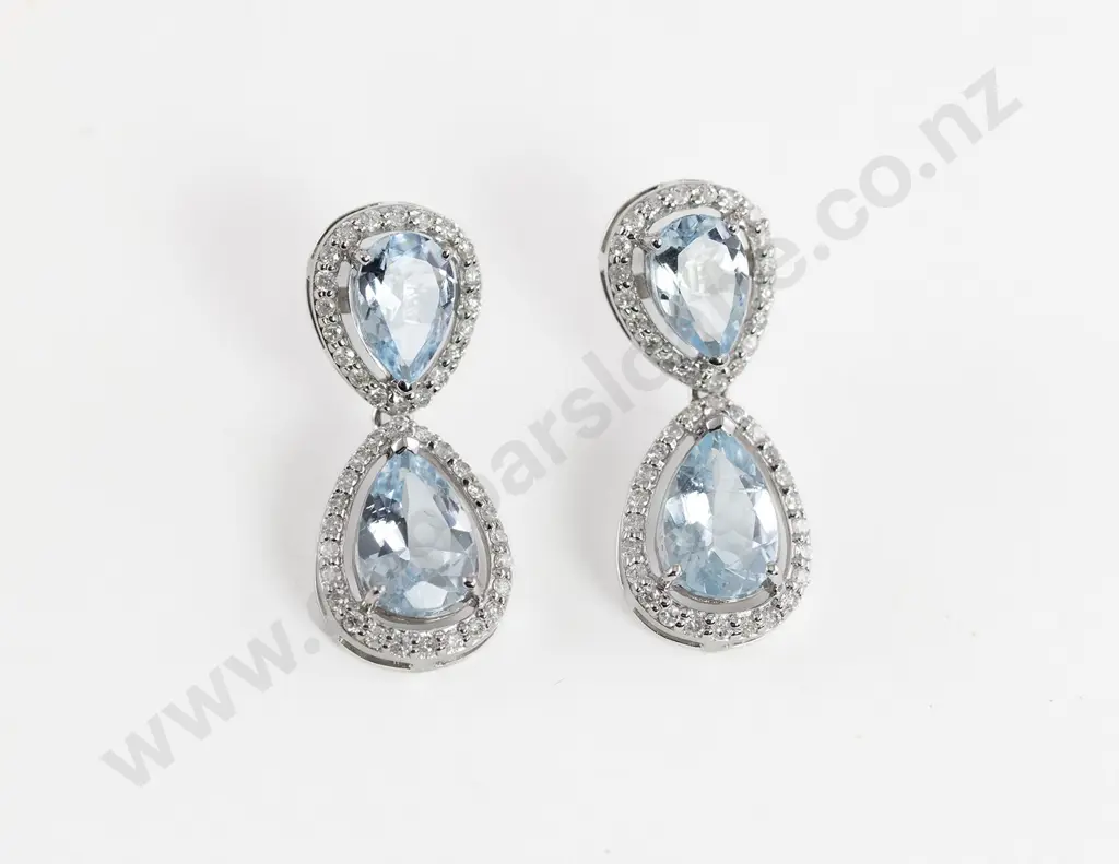 14ct White Gold Aquamarine and Diamond Pendant Drop Earrings Image 1++
