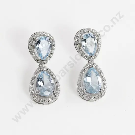 14ct White Gold Aquamarine and Diamond Pendant Drop Earrings
