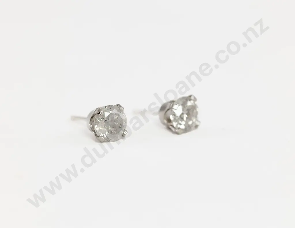 Pair 14ct White Gold Solitaire Diamond Stud Earrings Image 1++