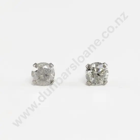 Pair 14ct White Gold Solitaire Diamond Stud Earrings