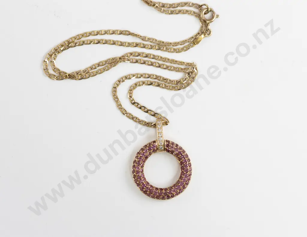 18ct 96stone Pink Tourmaline and Diamond Circular Pendant Image 1++