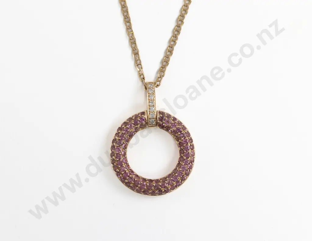 18ct 96stone Pink Tourmaline and Diamond Circular Pendant Image 1++