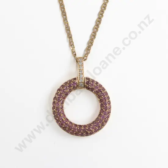 18ct 96stone Pink Tourmaline and Diamond Circular Pendant