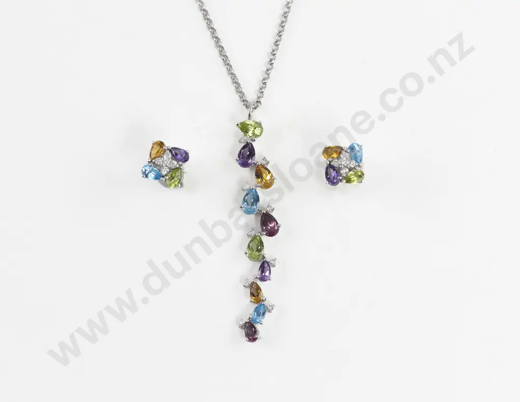 Gemtique 18ct White Gold Multi-Gem and Diamond Pendant Image 1++